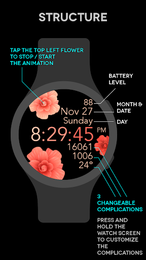 Android application Peach Flowers Watch Face screenshort