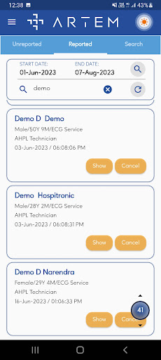 ARTEM Reporting Screen 2