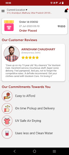 Vastram Care - Online Laundry Screen 2