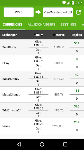 Android application Exchange rates BestChange screenshort