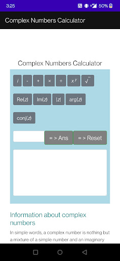 Android application Complex Numbers Calculator screenshort