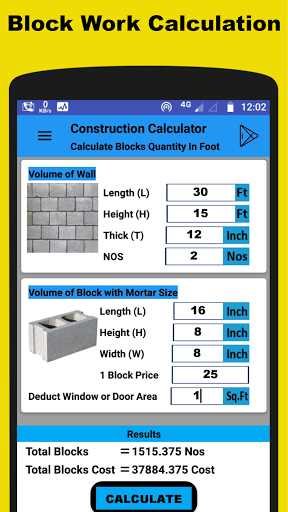 Construction Calculator Concrete Bricks-Tiles