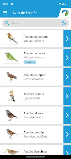 Android application Aves de España screenshort