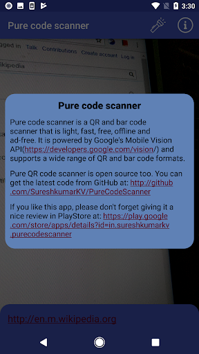 Pure code scanner Screen 2