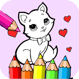 coloring little cat and dog icon