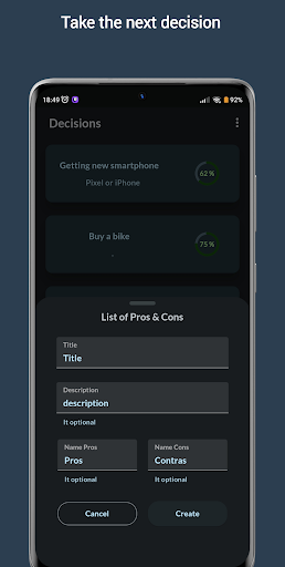 Android application Decision Maker Pros & Cons AI screenshort