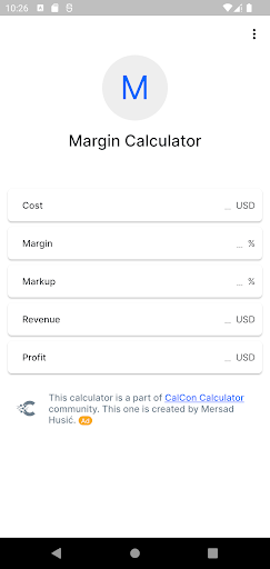 Android application Margin Calculator screenshort