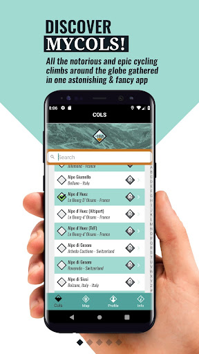 Android application myCols - your cycling climbs screenshort