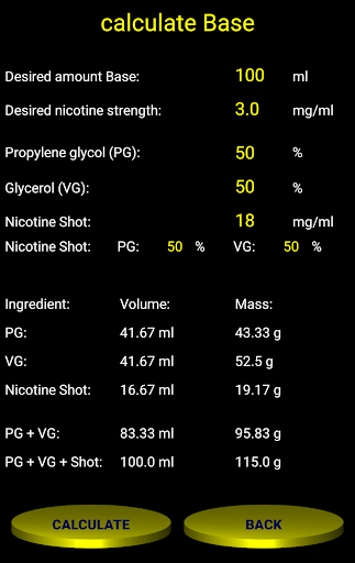 Android application Base, E-Juice und Liquid Calcu screenshort