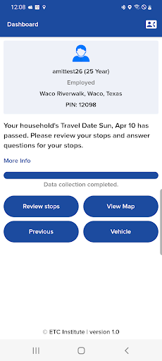 Android application Texas Travel Survey screenshort
