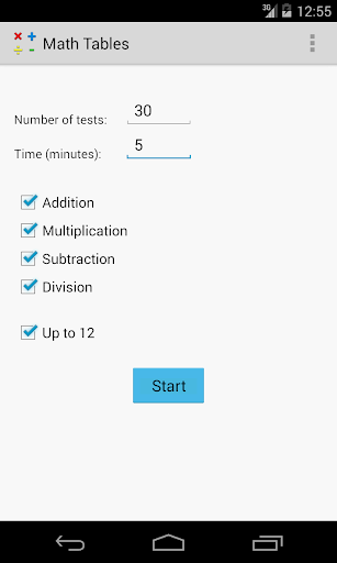 Android application Math Tables screenshort