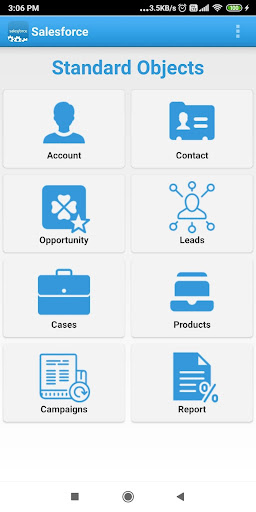 Android application Salesforce Standard Objects screenshort