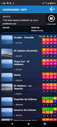 Windsurfing app (Vadewind) Screen 2