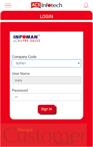 Android application Infoman eCRM Pre-Sales screenshort
