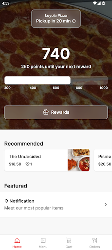 Android application Loyola Pizza screenshort