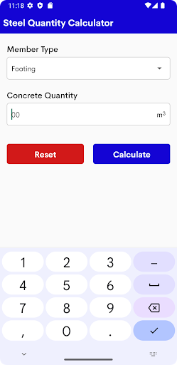 Android application Steel Quantity Calculator screenshort