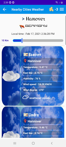 Nearby cities weather Screen 2