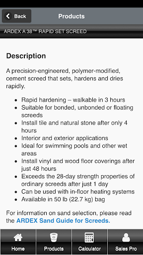 ARDEX Americas Product Calc. Screen 3