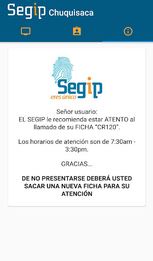 Segip tickets (solo Chuquisaca Screen 2