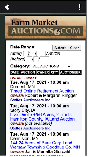 Area Auctions Screen 2