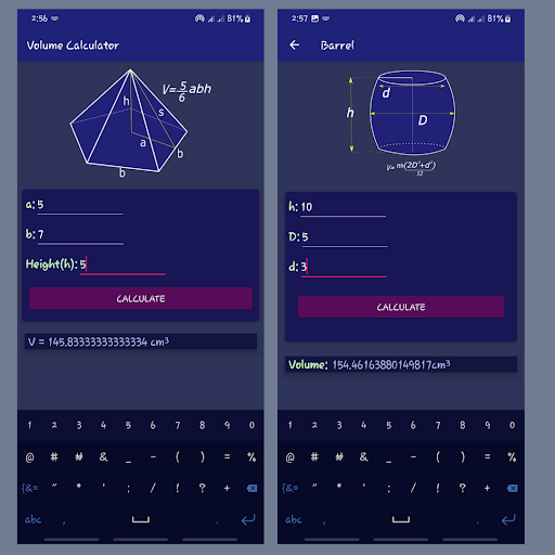 Volume calculator - 3D shapes Screen 3