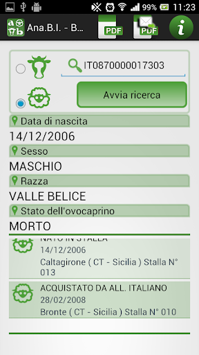 ANABI APP - Anagrafe Bovina Screen 3
