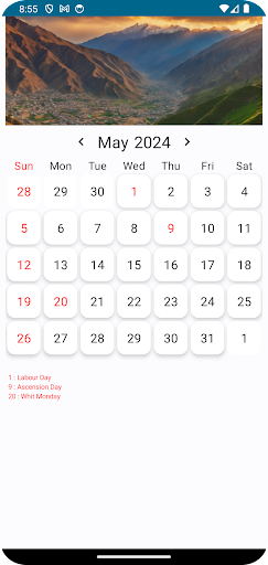 Belgium Calendar Screen 3