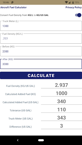 Aircraft Fuel Calculator Screen 3