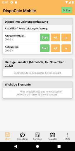 DispoCalc Mobile for Employees Screen 2