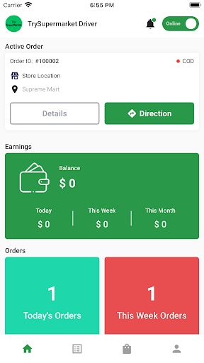 Android application TrySuperMarket Driver screenshort