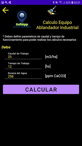 SoftApp - Calculo Ablandadores Screen 2