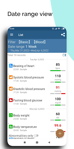 MyBodyLog - Health index notes Screen 2