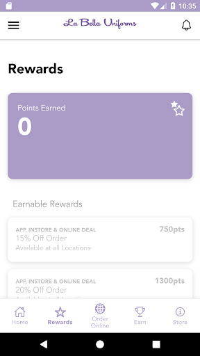 Android application La Bella Uniforms Rewards screenshort