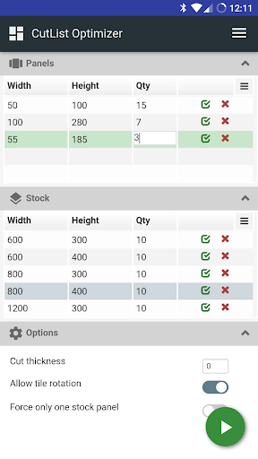 CutList Optimizer Screen 2