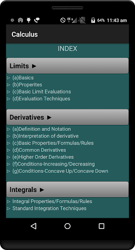 Android application Calculus Quick Reference screenshort