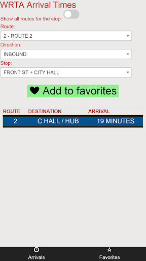 Worcester WRTA Bus Tracker Screen 2