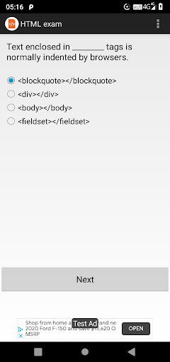 HTML exam Screen 2