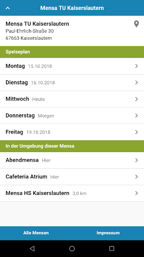 Android application Mensa Kaiserslautern screenshort