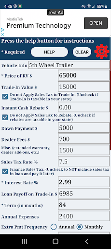 RV Loan Payment Calculator Screen 3
