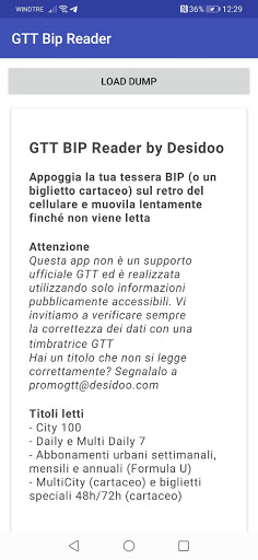 Android application GTT BIP Ticket Reader by DSD screenshort