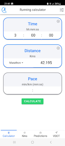 Android application Running Calculator screenshort