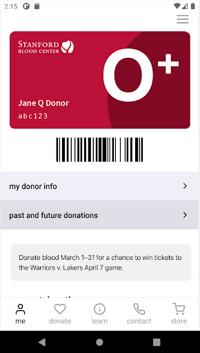 Android application Stanford Blood Center screenshort