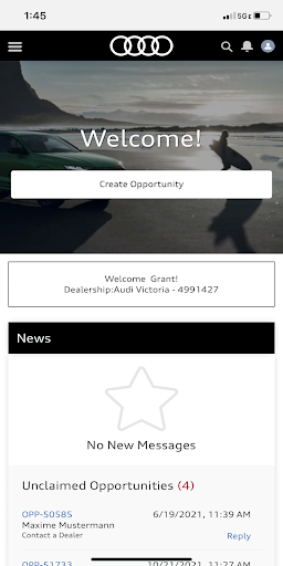 Android application Audi Canada Salesforce screenshort