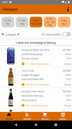 Android application Ölsläppet screenshort