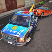 Police Tow Truck Driving Car Transporter