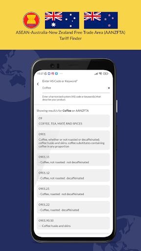 AANZFTA Tariff Finder Screen 3