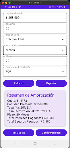 Captura de pantalla de AmortiCuota: Calcula Prestamos