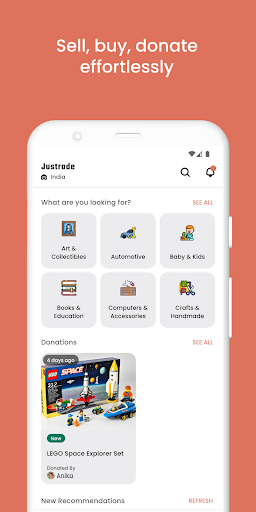 Android application Justrade - Sell, Buy & Donate screenshort