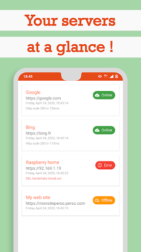 Android application IMSO: server status monitoring screenshort