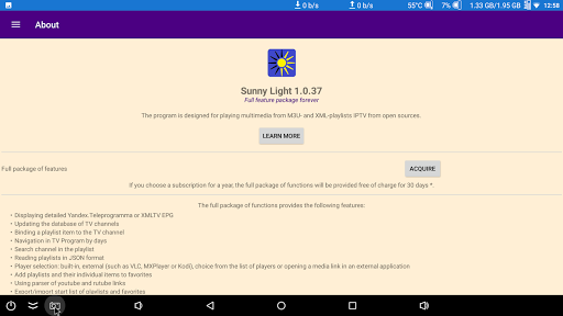 Sunny Light - M3U and XML Player